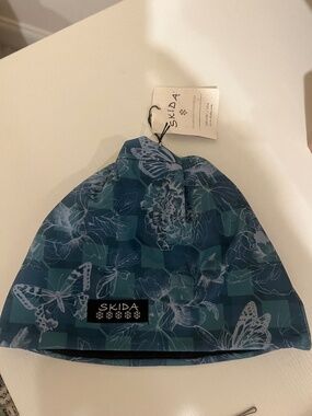 Skida Alpine Hat Women's Blue Floral Butterfly Fleece-Lined Beanie NWT